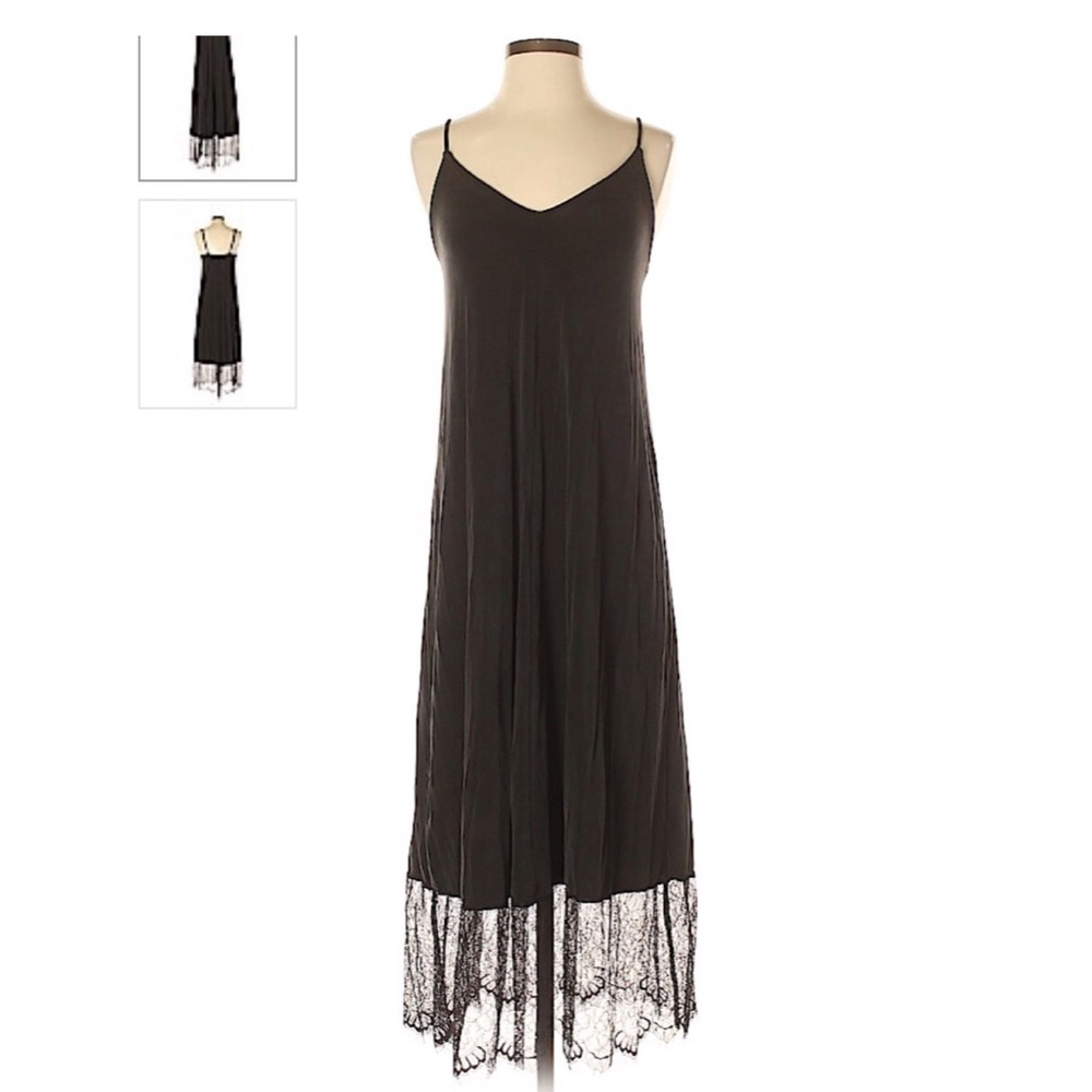 ANTHROPOLOGIE ERI + ALI Black Slip Dress w/ Lace S